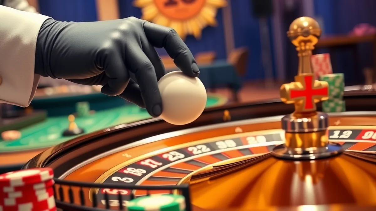 Χέρια κρουπιέρη σε τραπέζι ρουλέτας στο live casino Pistolo